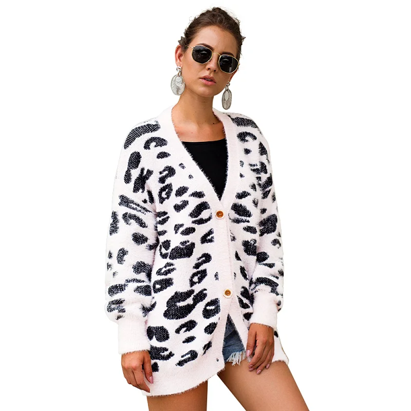 Leopard v neck Cardigans winter leisure clothes women sweater