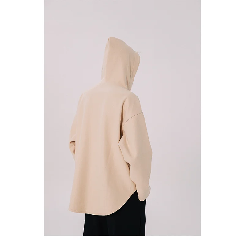 Fshion couple long sleeve 1/4 quarter zip pullover men women loose irregular hem pullover hooded sweatshirt