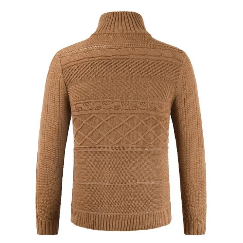 New Knitted Coatdigan Leather Button Neck Long Sleeve Cardigan Men Sweaters