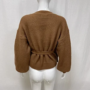 Winter lace-up solid color women's knitted sweater