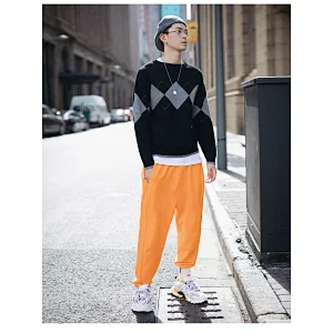 Men sweater custom logo knit long sleeve diamond pattern jumper knitted casual pullover men sweaters