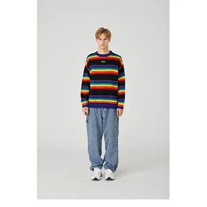 Women and men pullover jacquard sweater crew neck embroidery logo rainbow couple sweaters