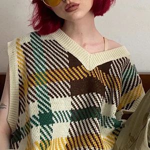 Fashion Irregular letter Printed Loose Sleeveless Knit Top bohemian women sweaters vest