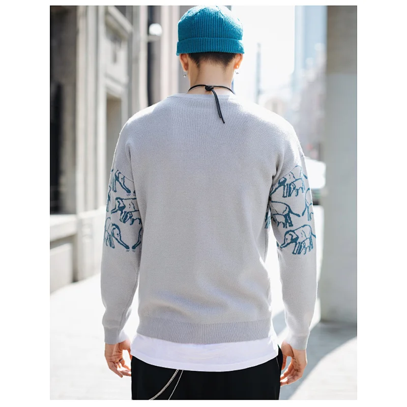 Mens custom winter clothes latest designer crewneck jacquard knitwear sweater long sleeve knitwear men sweaters