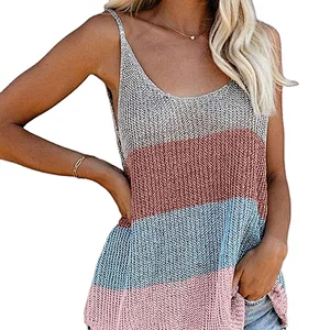Fashion small vest color women clothes round neck knitted beach shirt