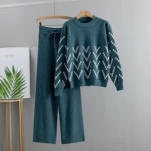 Winter fashion casual sweater 2 piece set women round neck plus size sweater set