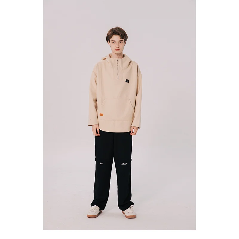 Fshion couple long sleeve 1/4 quarter zip pullover men women loose irregular hem pullover hooded sweatshirt