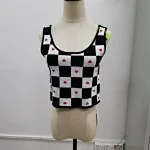 women summer heart checkerboard sweater crop tops