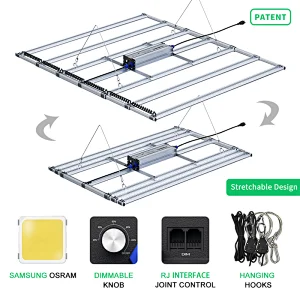Patented 800W led grow light bar Retractable design  adjust PPFD design with dimmable nob and 2 RJ45