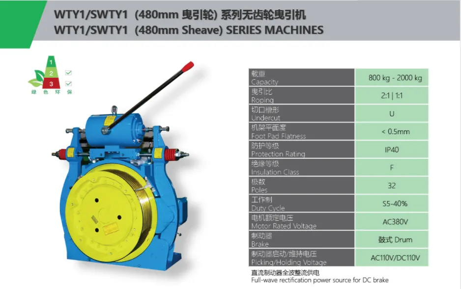 ELevator Traction Machine WTY1 SWTY1(480MM Sheave)Series Features