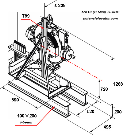 kone traction machine MX10(S Mini) with direction wheel installation drawing