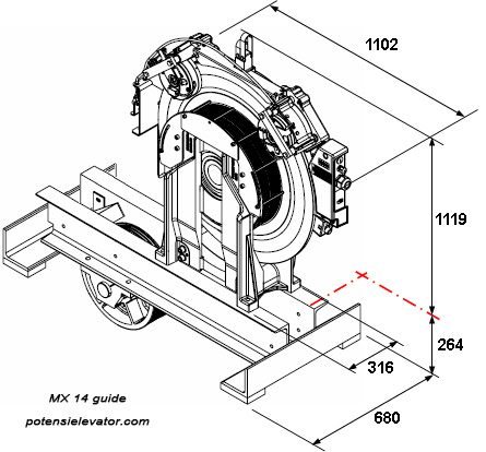 kone traction machine MX14 with direction wheel installation drawing