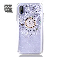 Factory price fully cover phone case and accessories glitter shinny TPU+PC phone case with ring holder