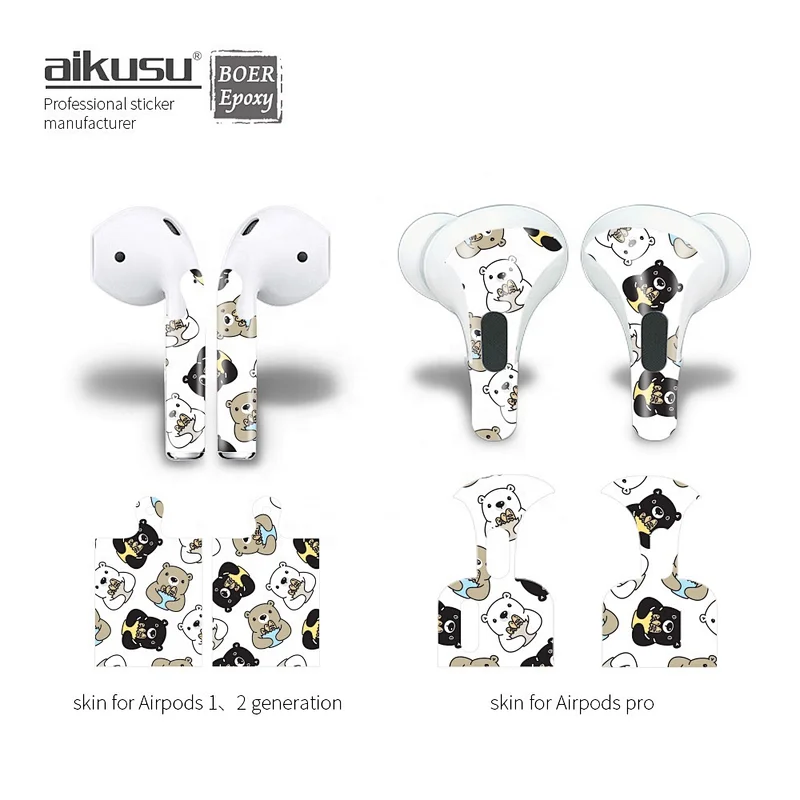 aikusu DIY cute cartoon earphone protective skin sticker for airpods pro earphones cover accessories