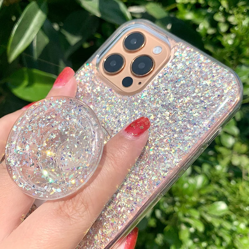 Bling glitter mobile phone cover for iphone 12 pro max luminous shining phone case for iPhone 11 12