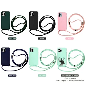 luxury liquid silicone 1phone 12 pro max case with loop strap phone case with crossbody strap