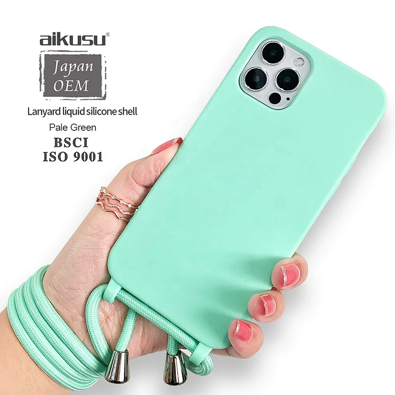 luxury liquid silicone 1phone 12 pro max case with loop strap phone case with crossbody strap