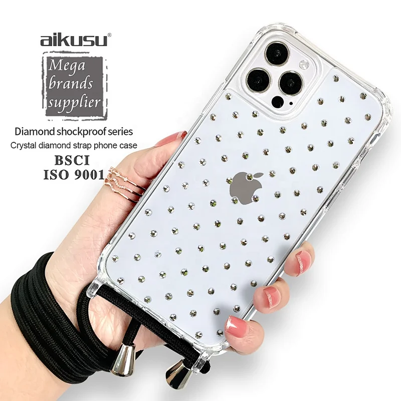 Crystal bling designer diamond mobile phone case for iphone 12 luxury phone case with strap for iphone 12 pro max
