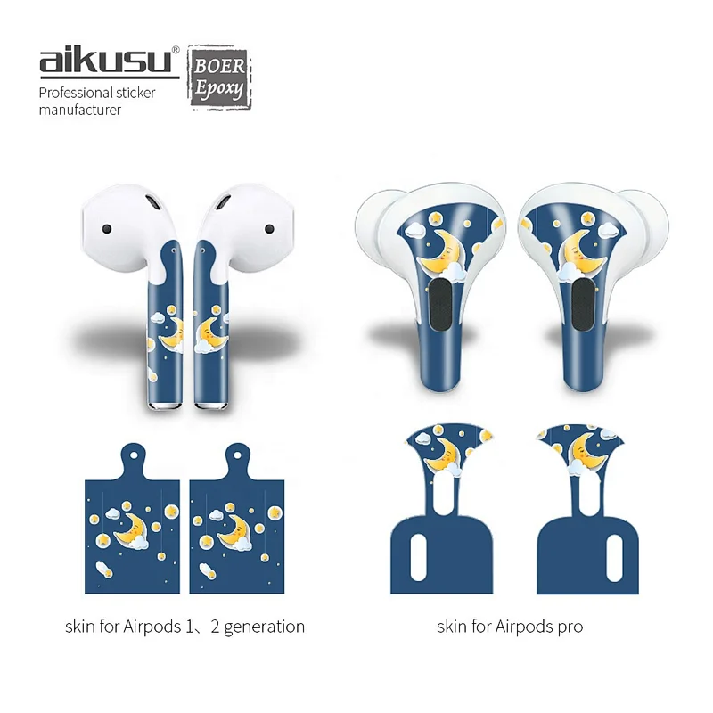 Aikusu DIY lindo auricular de dibujos animados pegatina protectora de piel para airpods pro accesorios de cubierta de auriculares
