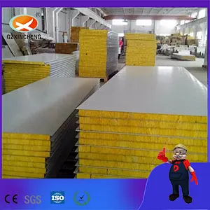 100mm Rock Wool Light Weight Fireproof Sandwich Wall Panel for Prefab Warehouse