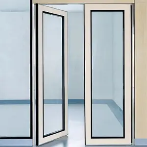 Cleanroom level Durable Aluminum Frame Tempered Glass Floor Spring Hospital Door With SS Handle