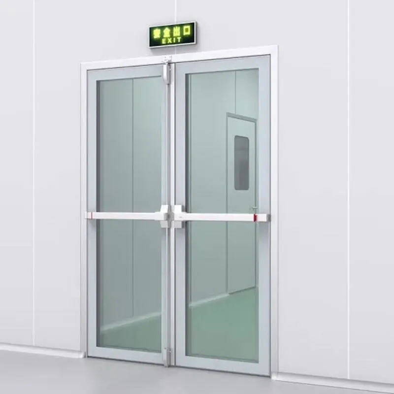 Cleanroom level Durable Aluminum Frame Tempered Glass Floor Spring Hospital Door With SS Handle