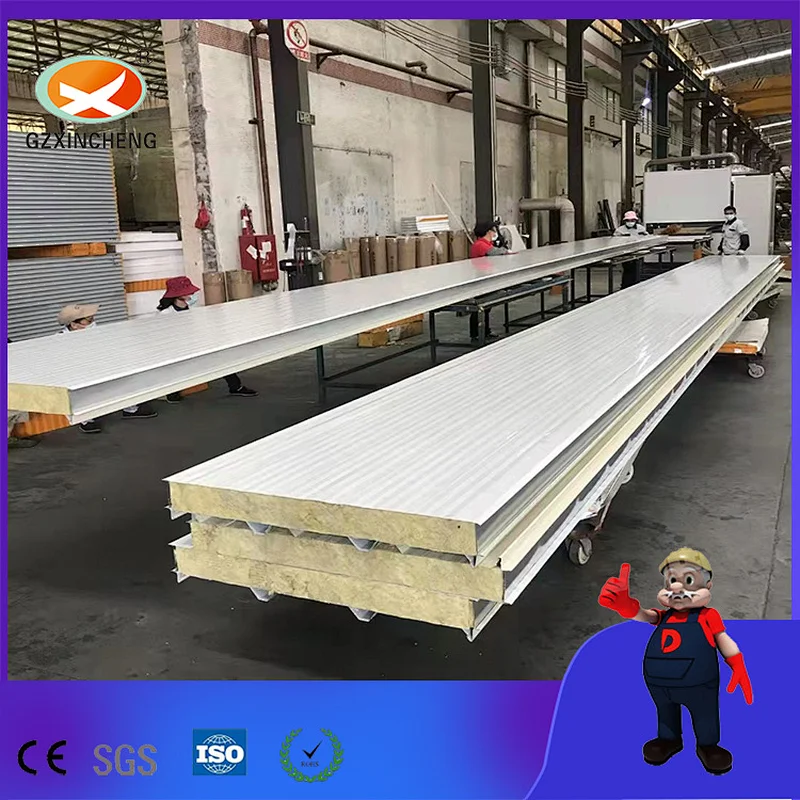 Prefabricated House Use Strongly Fireproof Rock Wool Heat Insulation Sandwich Roof Panel