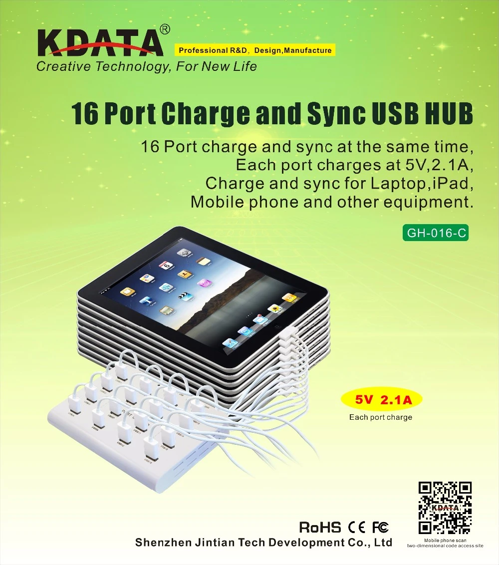 Hot Selling Charge and Sync 16 Port HUB with Good Quality USB 2.0 Man Smart HUB Charging