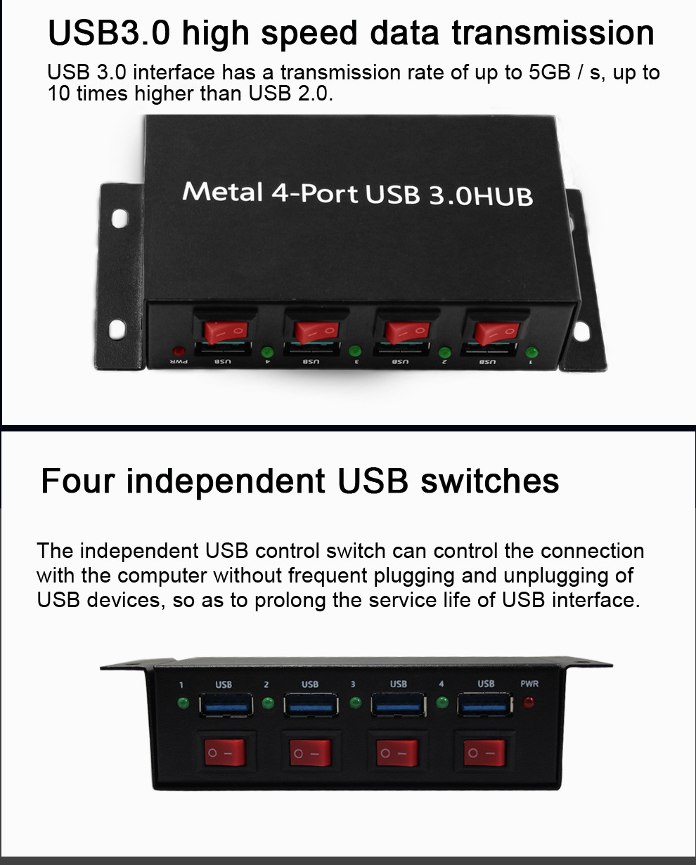 Shenzhen Factory USB Hub 3.0 with Control Switch Charging Dock Station 4 Port USB3.0 HUB for Laptop Computer