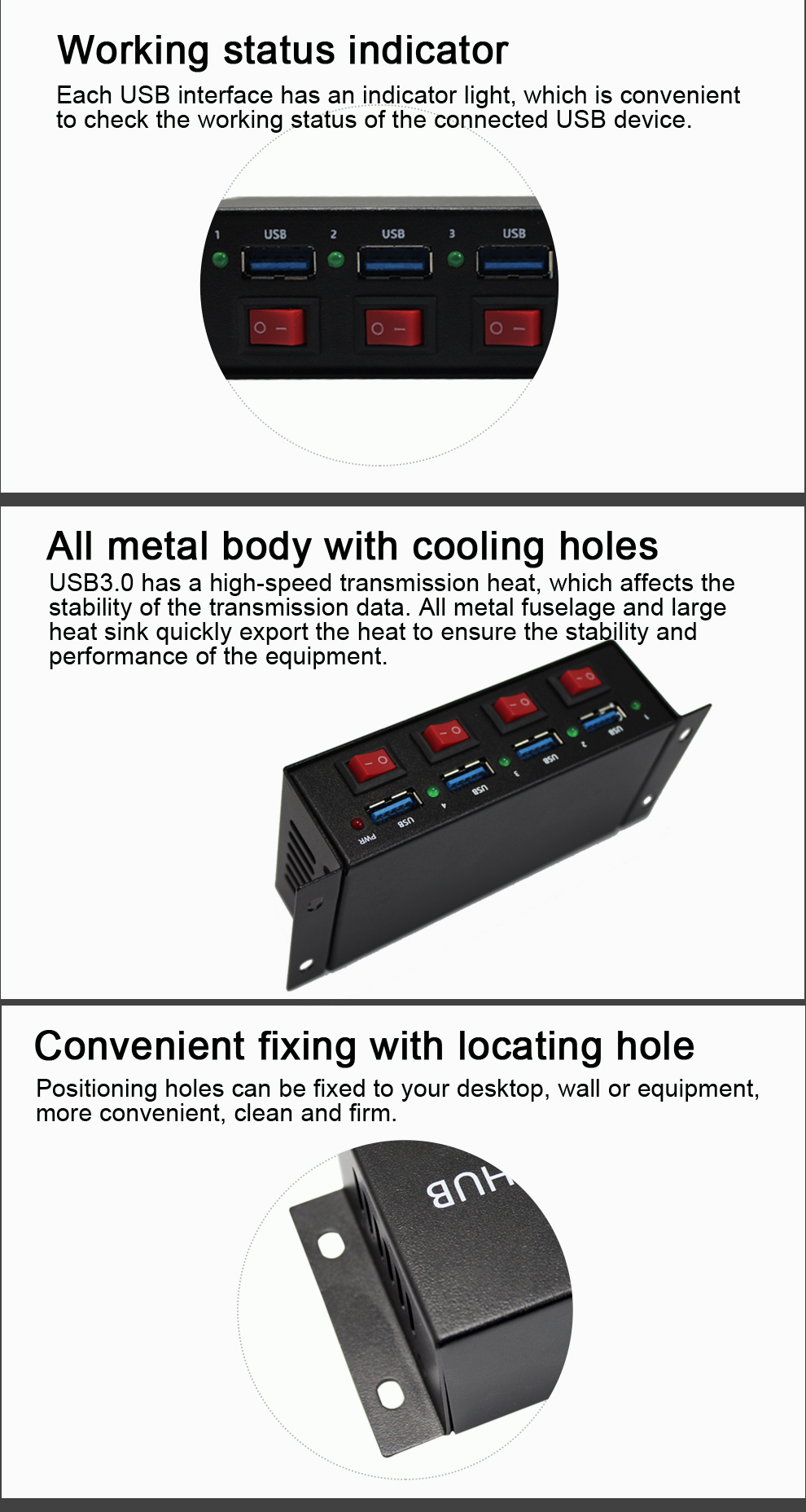 Shenzhen Factory USB Hub 3.0 with Control Switch Charging Dock Station 4 Port USB3.0 HUB for Laptop Computer