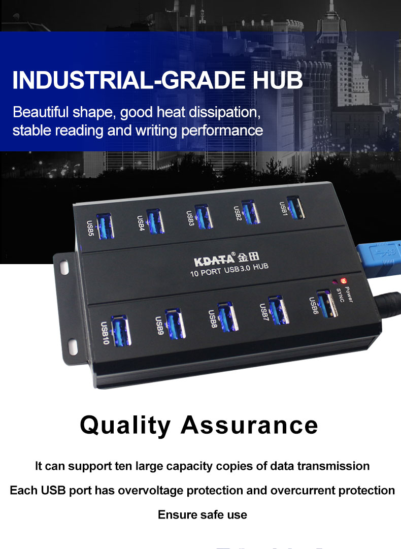 Wholesale Industrial 10 Ports USB3.0 Hub Adapter Docking Station for Furnitures