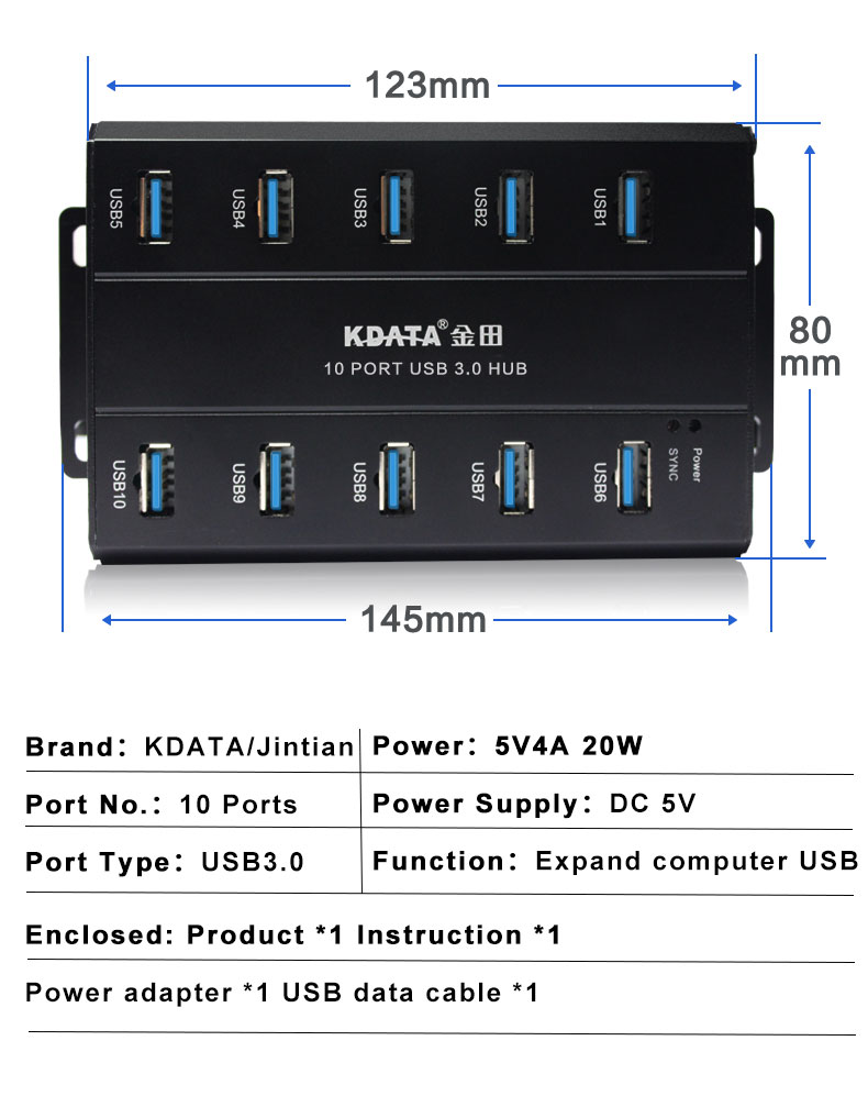 Wholesale Industrial 10 Ports USB3.0 Hub Adapter Docking Station for Furnitures