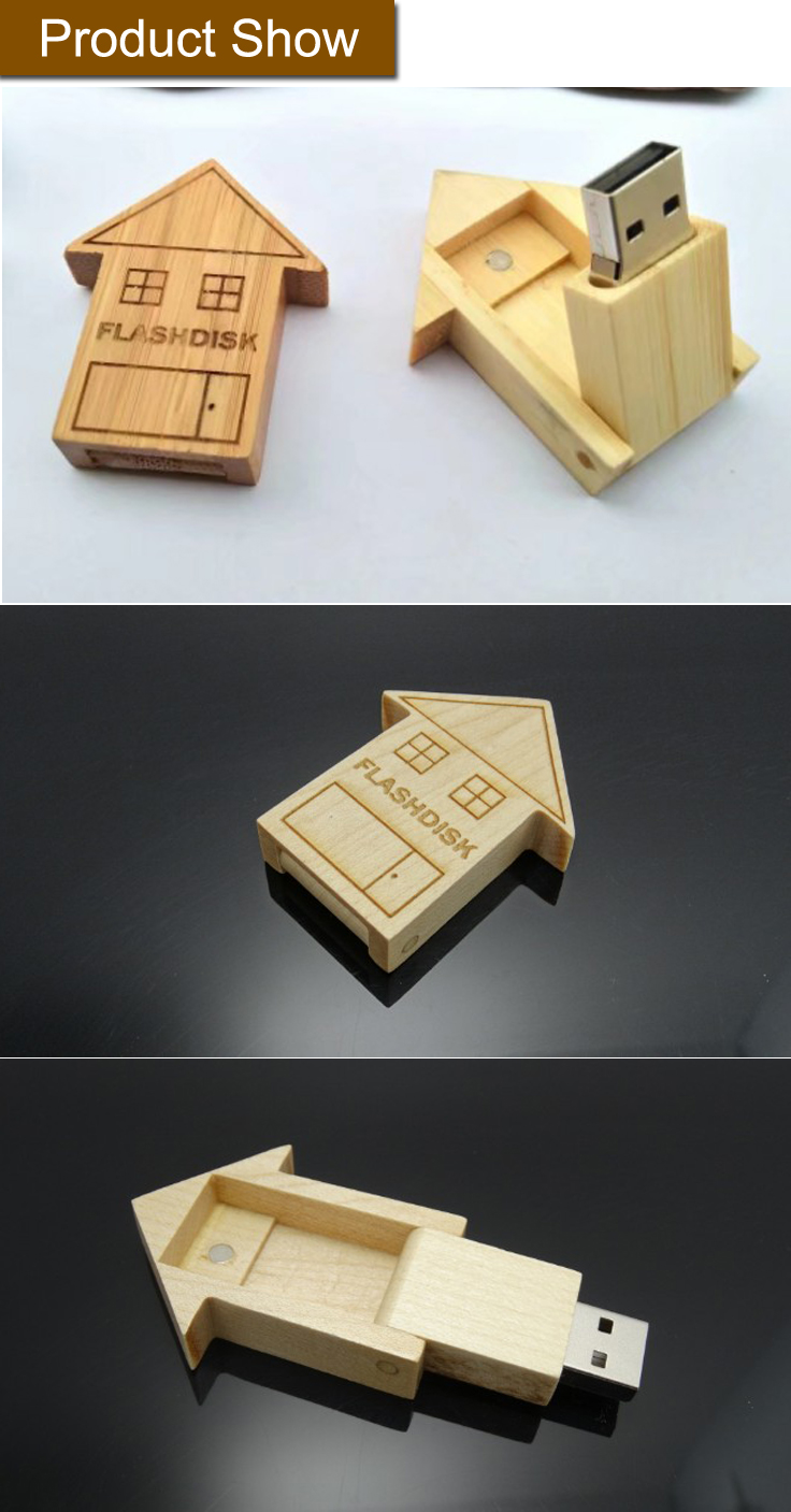 House Wooden USB Flash Memory 4GB Bamboo USB Flash Disk
