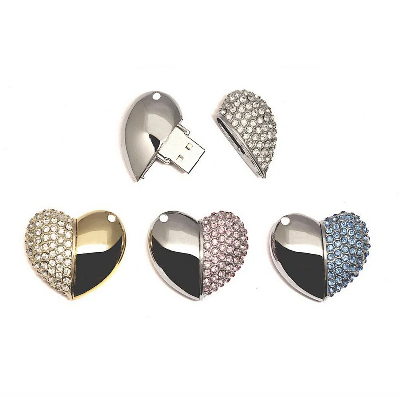 Luxury Jewelry Diamond Heart USB Flash Drive 64GB