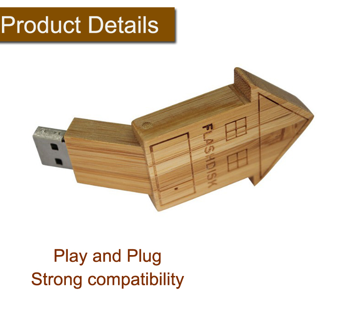 House Wooden USB Flash Memory 4GB Bamboo USB Flash Disk