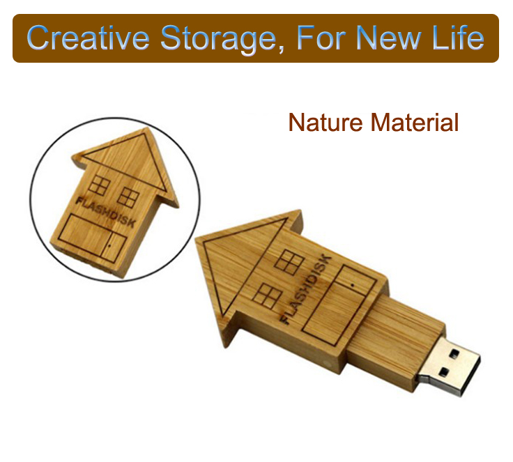 House Wooden USB Flash Memory 4GB Bamboo USB Flash Disk