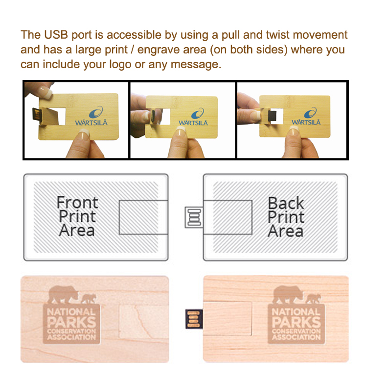 Wood Credit Card USB Flash Memory Disk 8GB