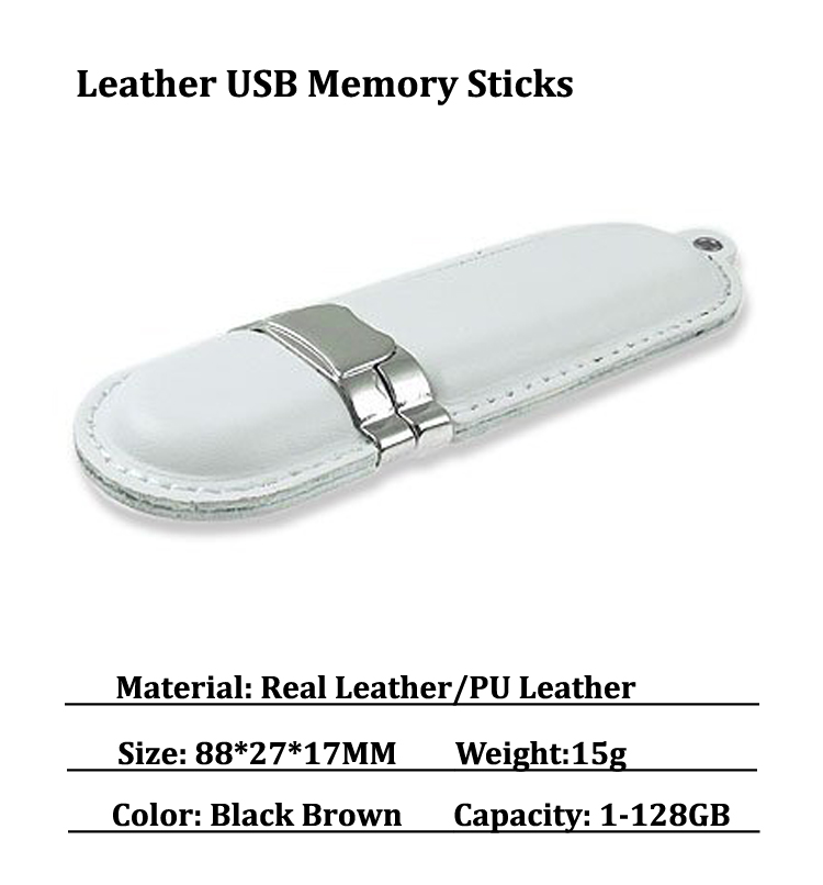 White USB Flash Drives Leather USB 2.0 Flash Memory 2GB