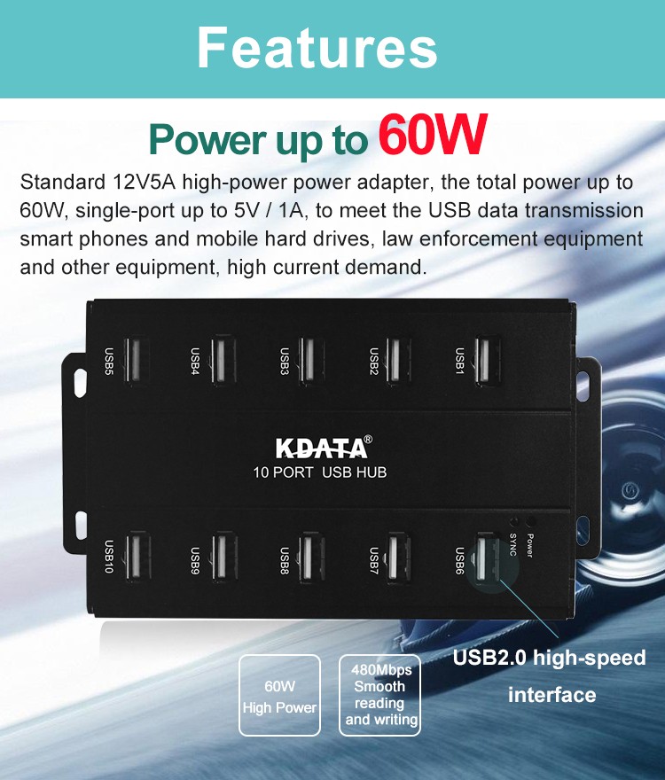 Wholesale Metal 10 Port 12V 5A USB HUB charger adapter for mobile phone
