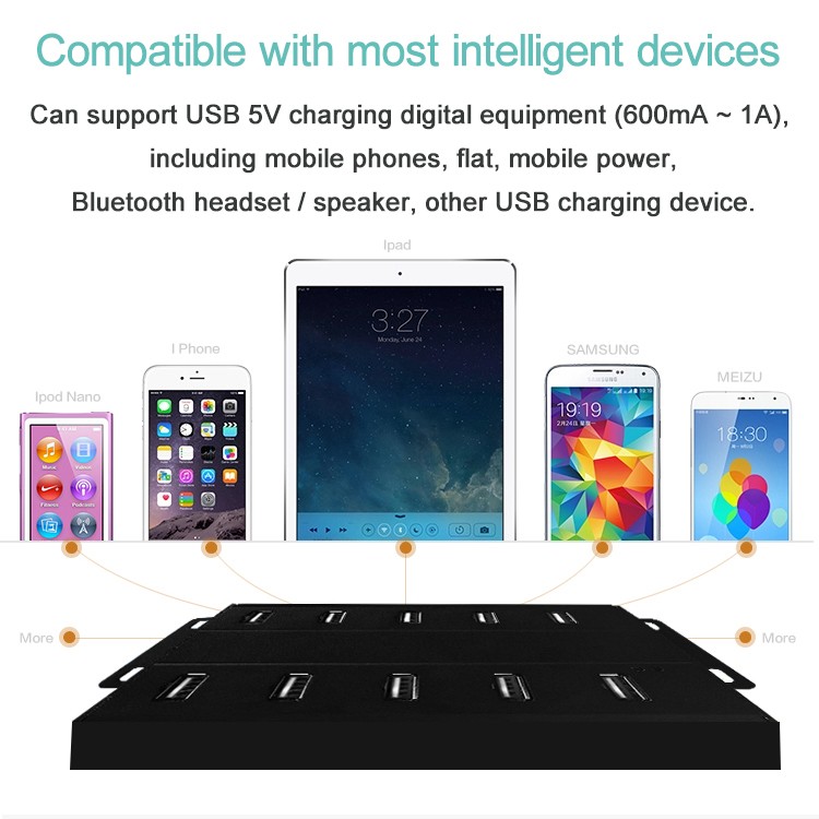 Wholesale Metal 10 Port 12V 5A USB HUB charger adapter for mobile phone