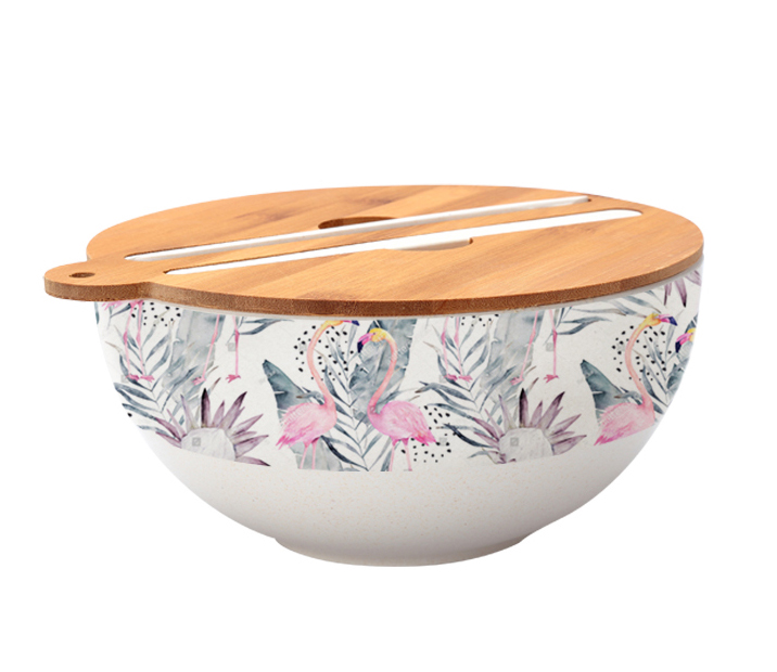 BAMBOO FIBER SALAD BOWL SET WITH WOOD LID