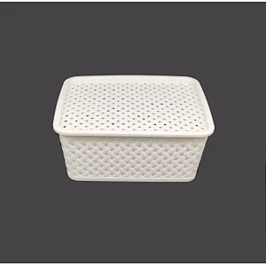 Woven pattern storage basket with lid S