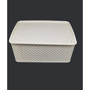 Woven pattern storage basket with lid M