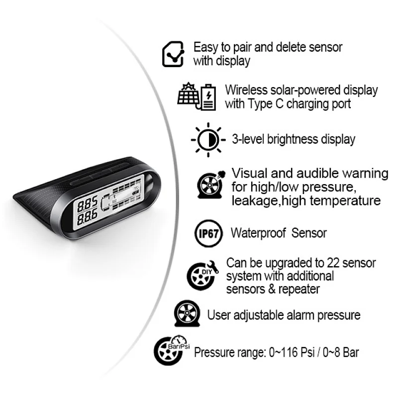 Truck / Bus TPMS for 2~22 Tyres-built-in