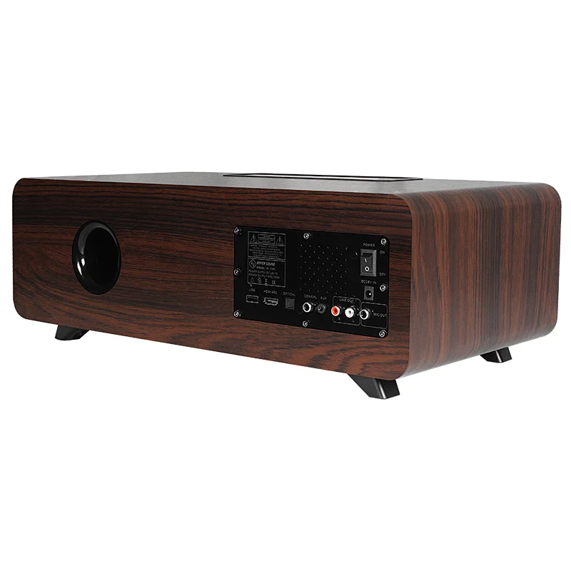 100W 2.1ch desktop Karaoke Wooden Bluetooth Speaker soundbar with built in wireless microphone