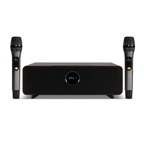 100W 2.1ch desktop Karaoke Wooden Bluetooth Speaker soundbar with built in wireless microphone