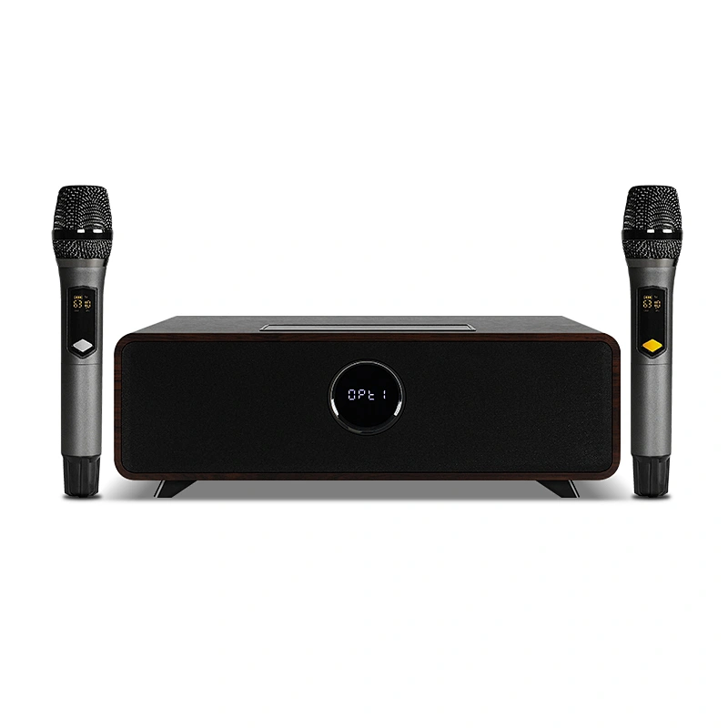 100W 2.1ch desktop Karaoke Wooden Bluetooth Speaker soundbar with built in wireless microphone