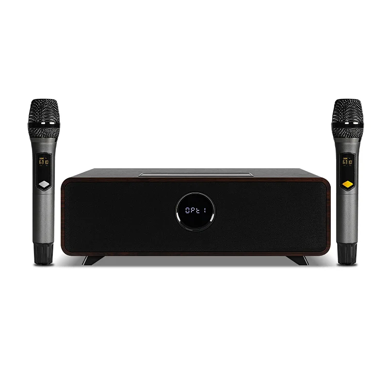 100W 2.1ch desktop Karaoke Wooden Bluetooth Speaker soundbar with built in wireless microphone