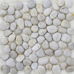 White Polished Granite Cobble Stacked River Flat Small Mini Black Rock River Rock Ceramic Pebble Wash Mat Stone Tile