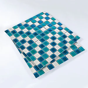 Blue And White Porcelain Gold Gloss Glass Mosaic Design Swimming Pool Wall Floor Tiles Dot Mounted Bathroom